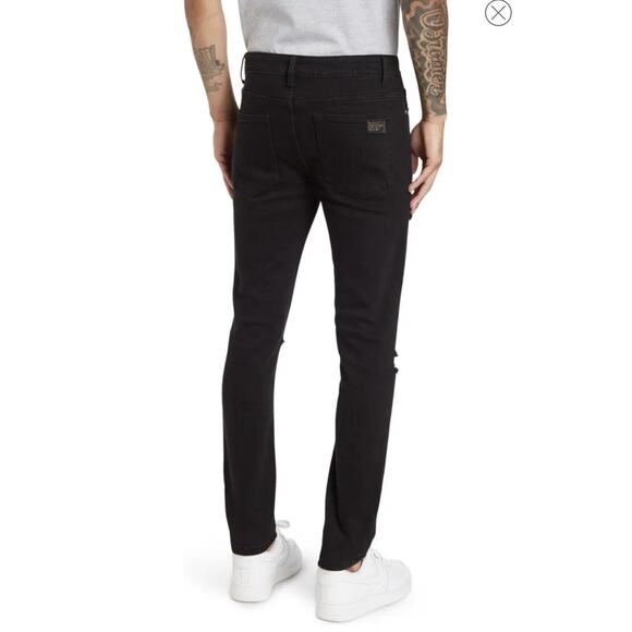 WELL KNOWN Dean Street Jeans Men Jet Black SZ 34 Stretch Distressed MSRP $200 - Picture 2 of 12